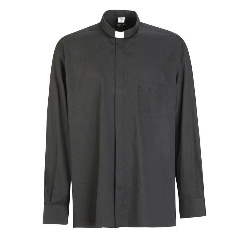 Camicia Spigata - Nero - 100% Cotone Superior - Clergy - Manica Lunga