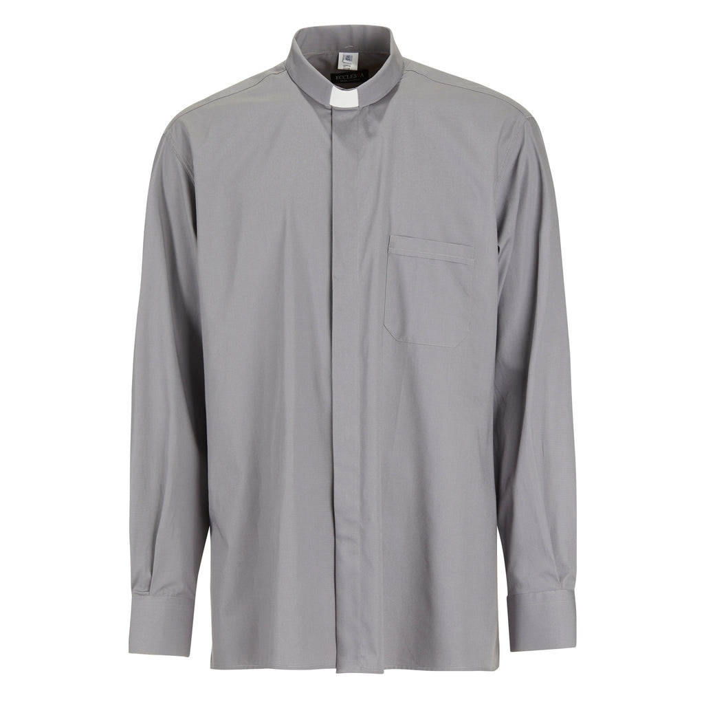 100% Cotton Shirt - Grey - Clergy - Long Sleeve