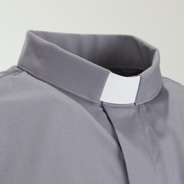 Priesterhemd aus 100% Baumwolle - Grau - Klerus - Langarm