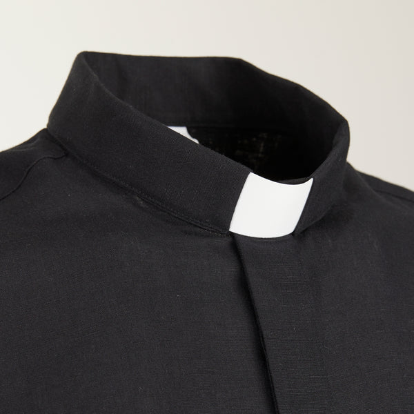 NEW - Priesterhemd aus 100% Leinen - Schwarz - Klerus - Kurzarm