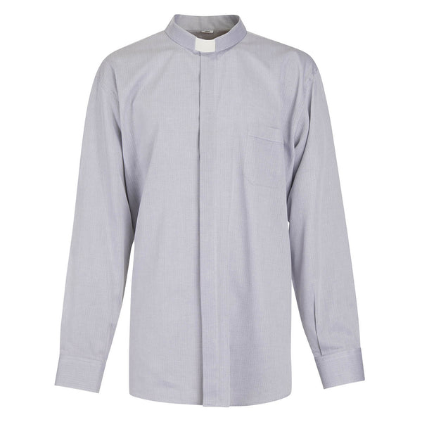 Camicia Spigata - Grigio - 100% Cotone Superior - Clergy - Manica Lunga