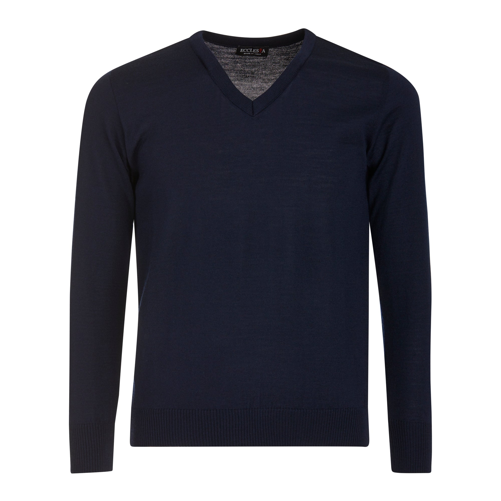 Jersey con cuello en V - Azul - Mezcla de lana merino - Manga larga