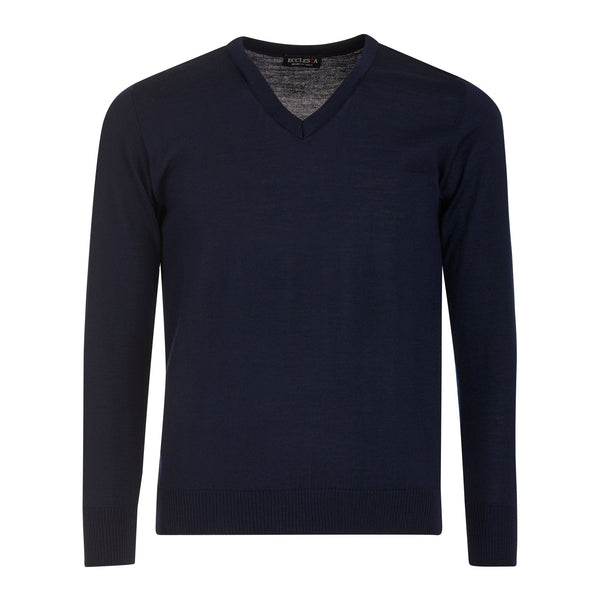 Pullover mit V-Ausschnitt - Blau - Merinowollmischung - Langärmelig