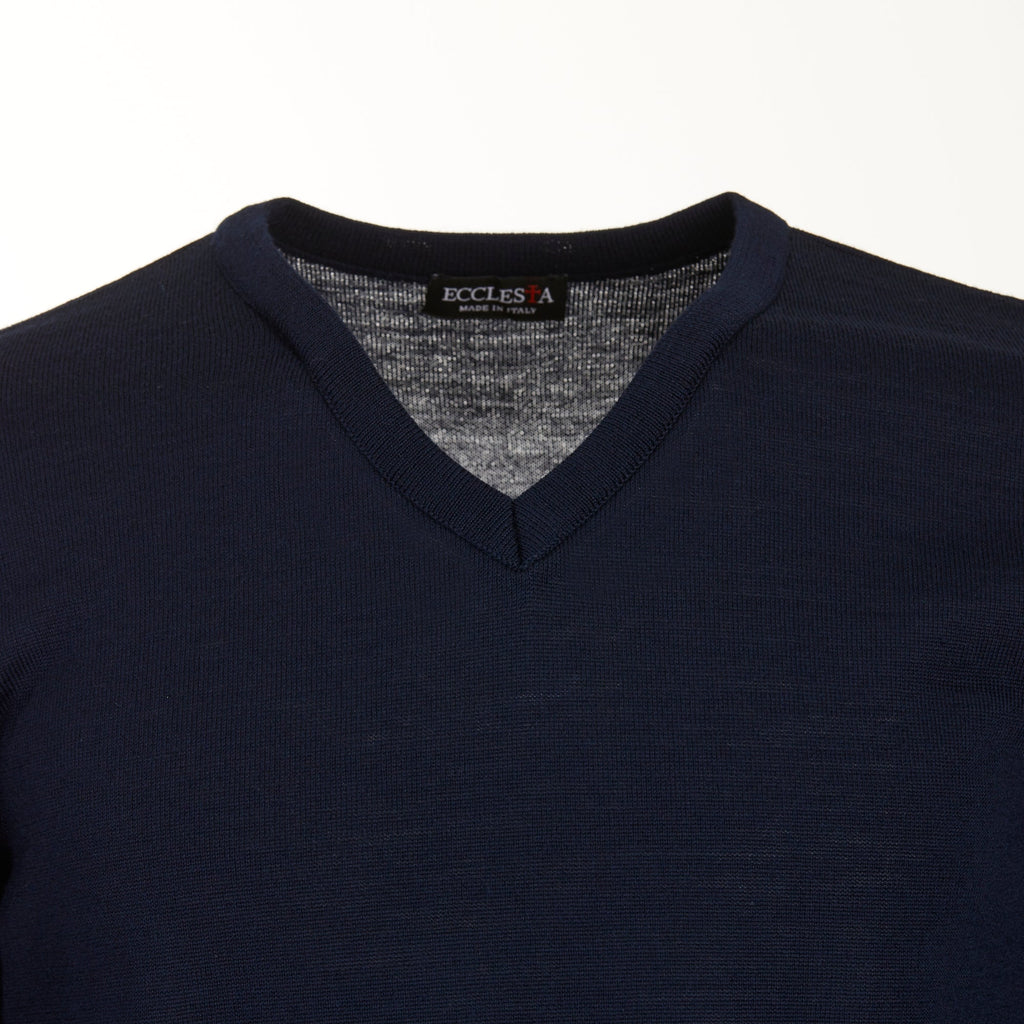 Maglione Scollo a V - Blu - Misto Lana Merinos - Manica Lunga