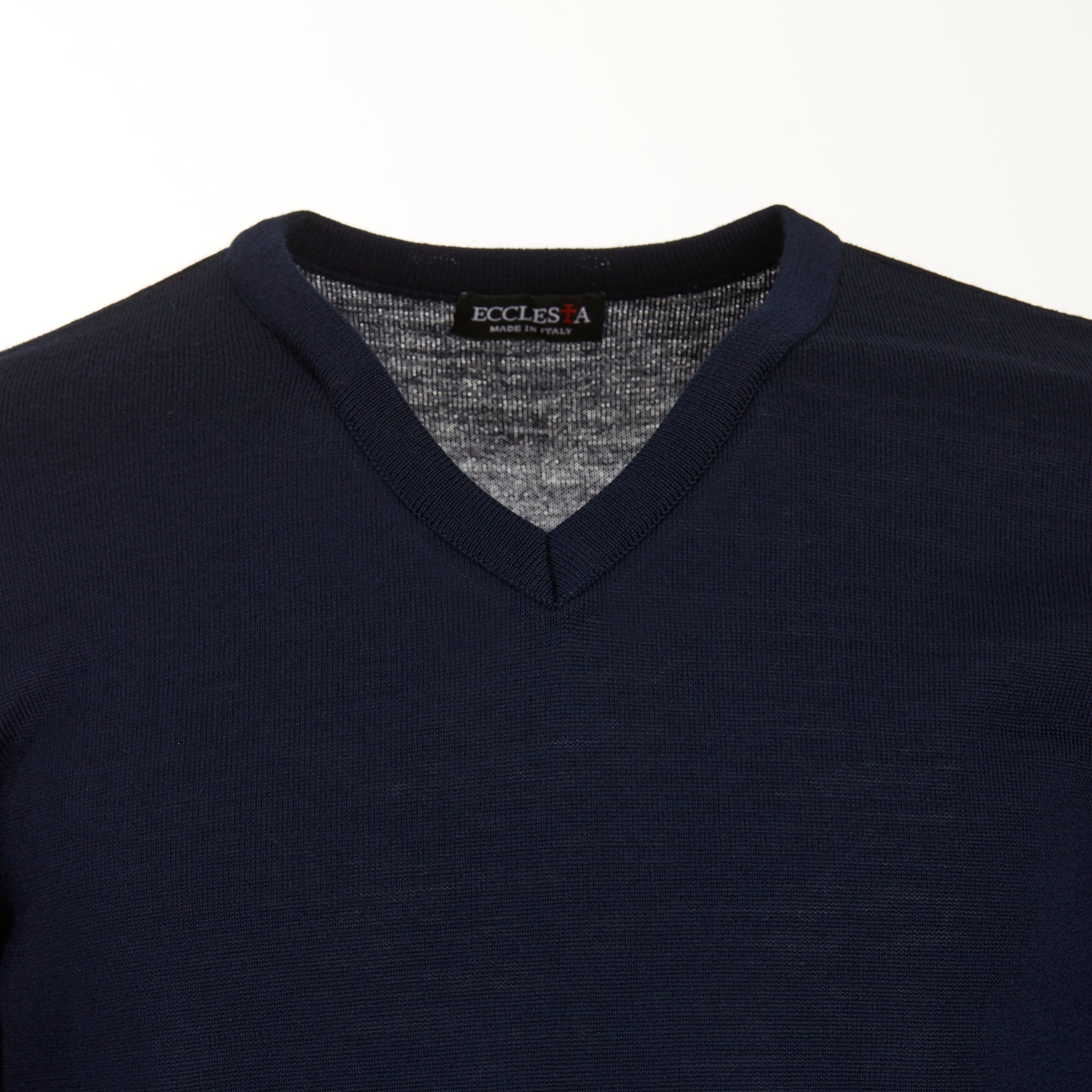 Jersey con cuello en V - Azul - Mezcla de lana merino - Manga larga
