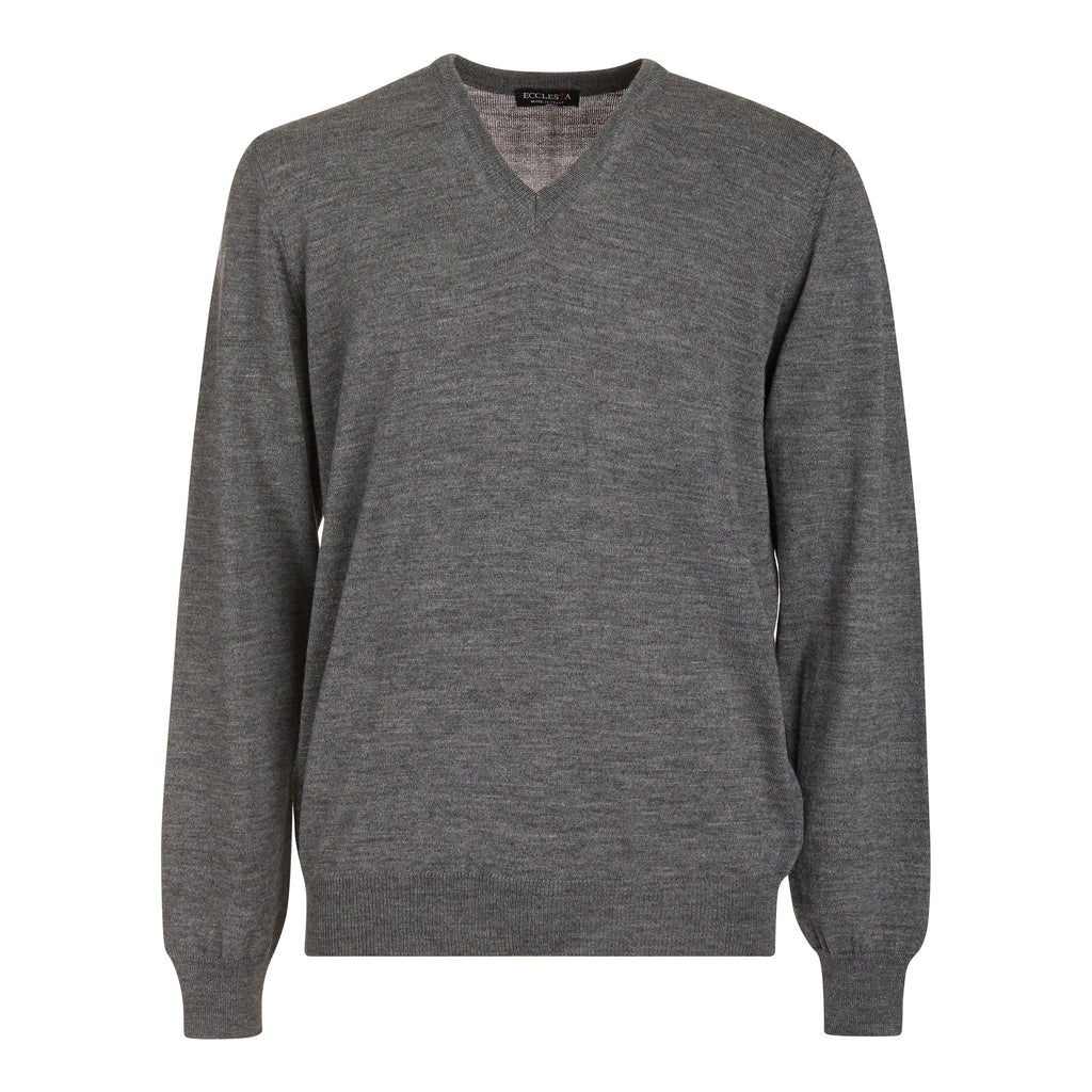 Maglione Scollo a V - Grigio - Misto Lana Merinos - Manica Lunga