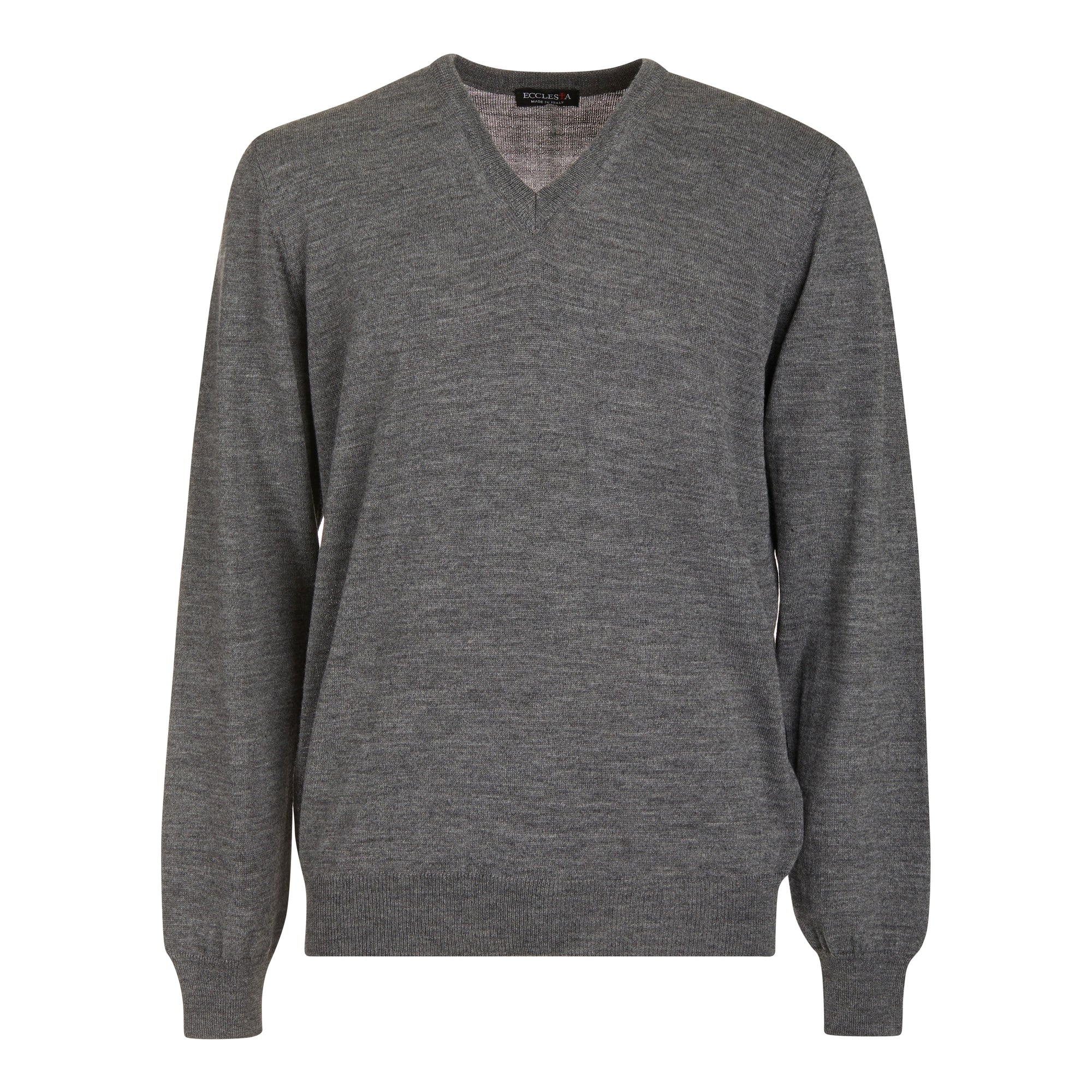 Jersey con Cuello en V - Gris - Mezcla de Lana Merino - Manga Larga