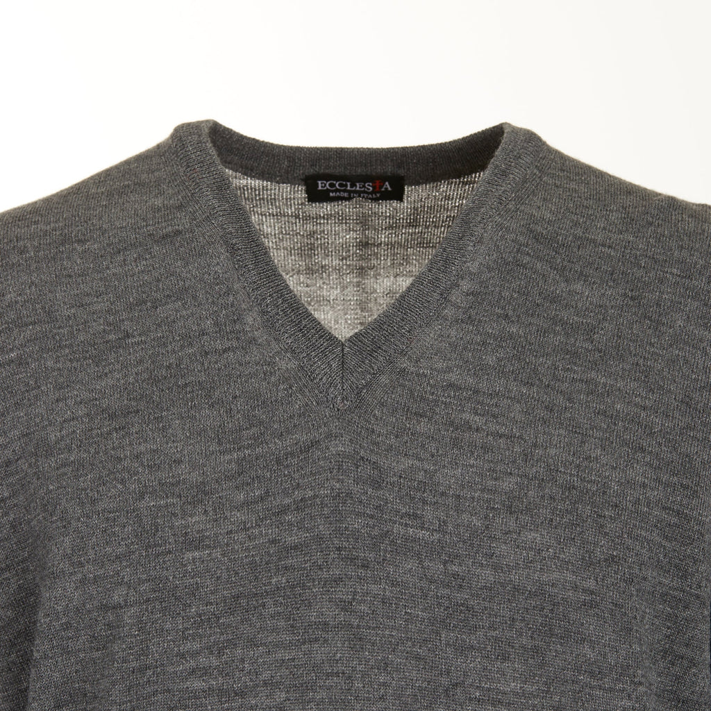 Maglione Scollo a V - Grigio - Misto Lana Merinos - Manica Lunga