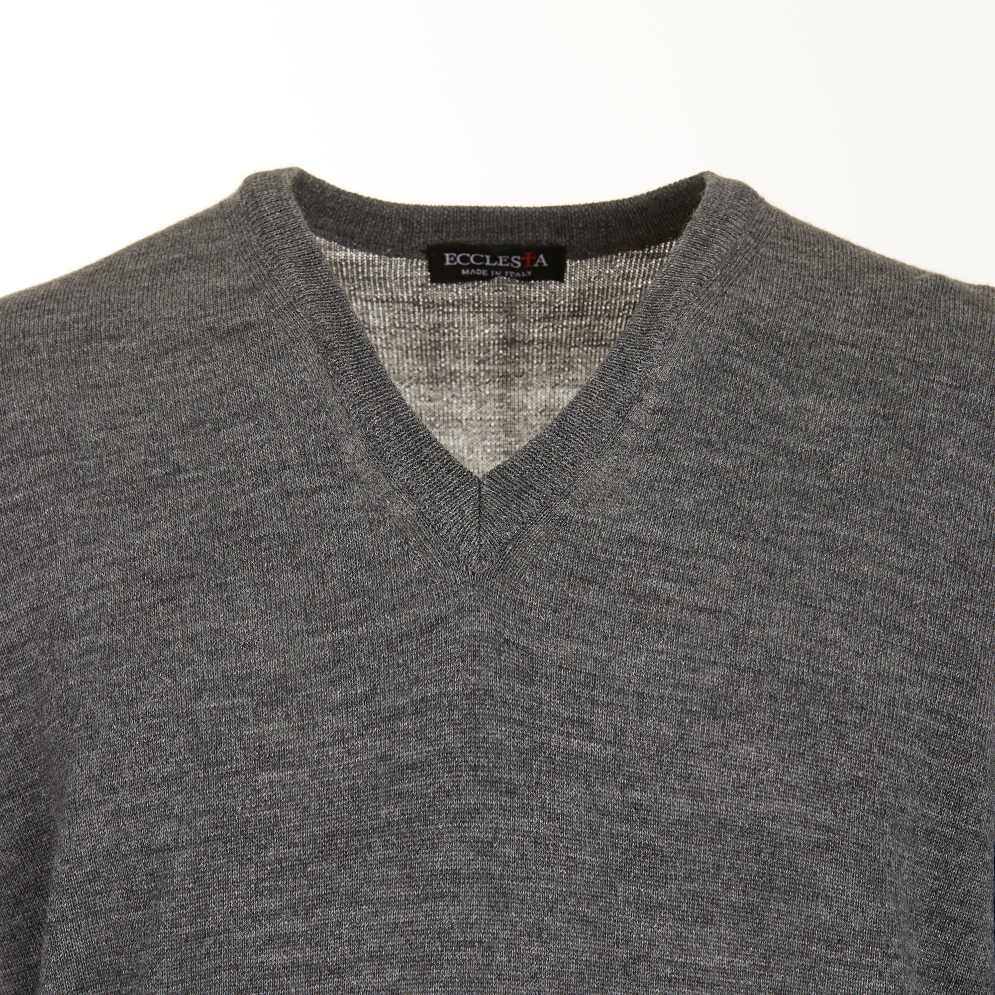 Jersey con Cuello en V - Gris - Mezcla de Lana Merino - Manga Larga