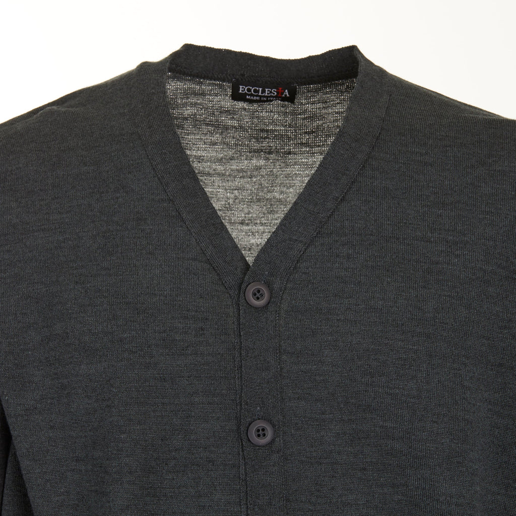 Cardigan - Grigio - Misto Lana Merinos - Manica Lunga - Con Bottoni
