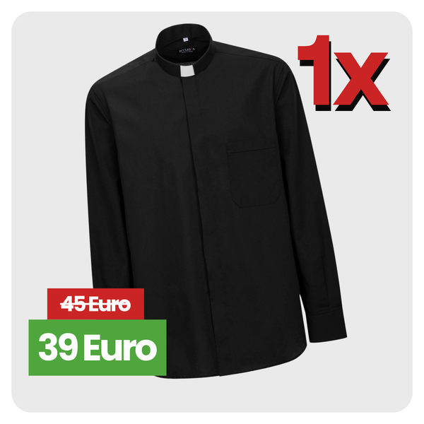 Camicia Polycotton - Clergy - Nero - Manica Lunga