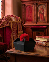 Biretta Tricorno - Nero/Rosso - con ponpon