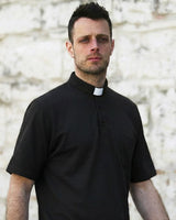 Priesterpolo Piquet - Schwarz - 100% Baumwolle - Kurzarm