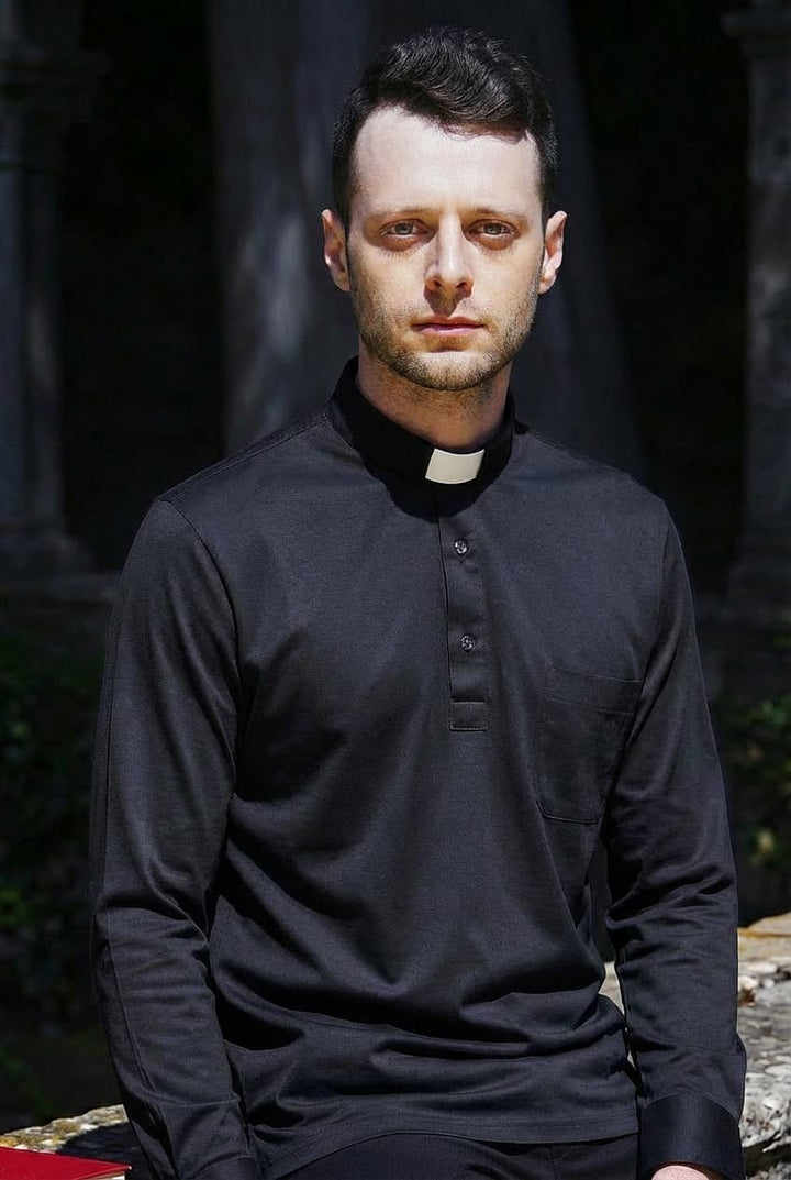 Polo in Filo di Scozia - Nero -  100% Cotone Fresco - Manica Lunga