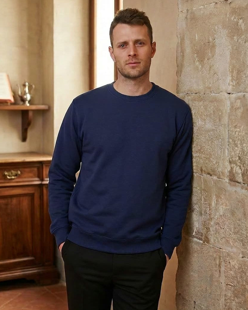 Sweatshirt mit Rundhalsausschnitt - Warme Baumwolle - Blau