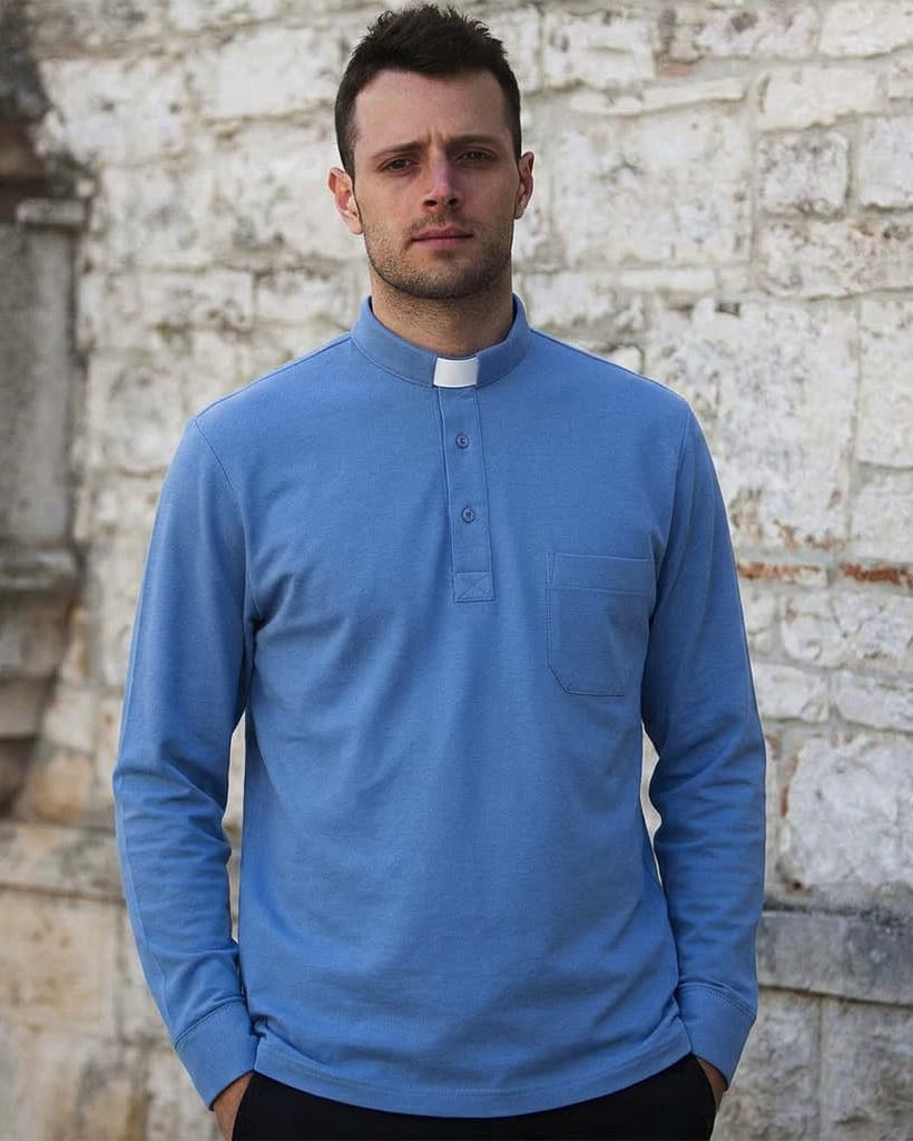 Koszulka Polo - Błękitny - 100% Bawełna - Długi rękaw