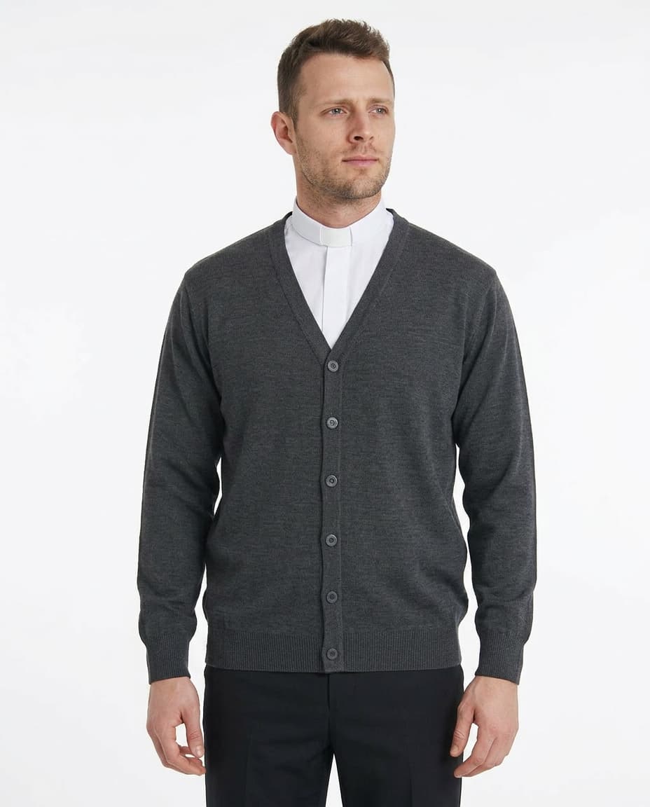 Cárdigan - Gris - Mezcla de lana merino - Mangas largas - Con botones