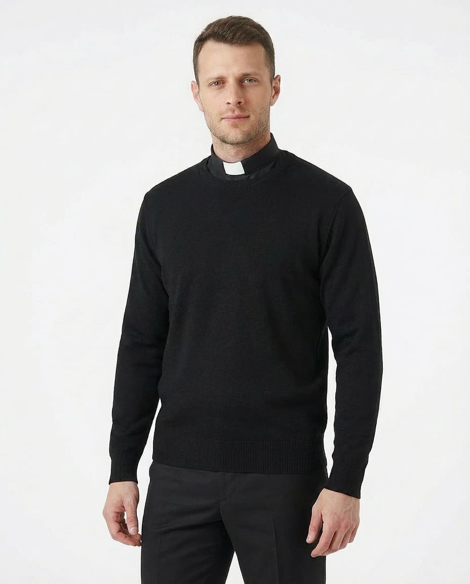Jersey de cuello redondo - Negro - Mezcla de lana merino - Manga larga