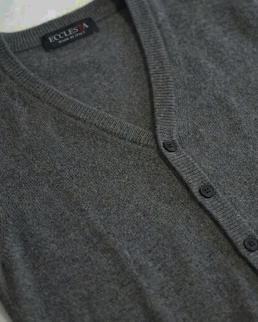 Cárdigan - Gris - Mezcla de lana merino - Mangas largas - Con botones