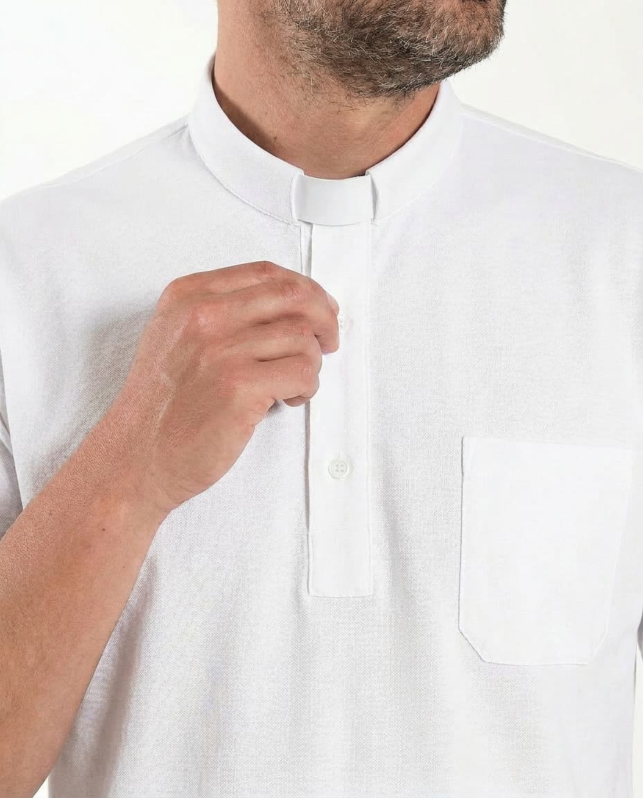 Roma Polo - White - Clergy - 100% Fresh Cotton - Short Sleeves