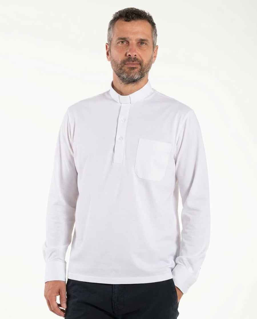 Polo Roma - Bianco - Clergy - 100% Cotone Fresco - Manica Lunga