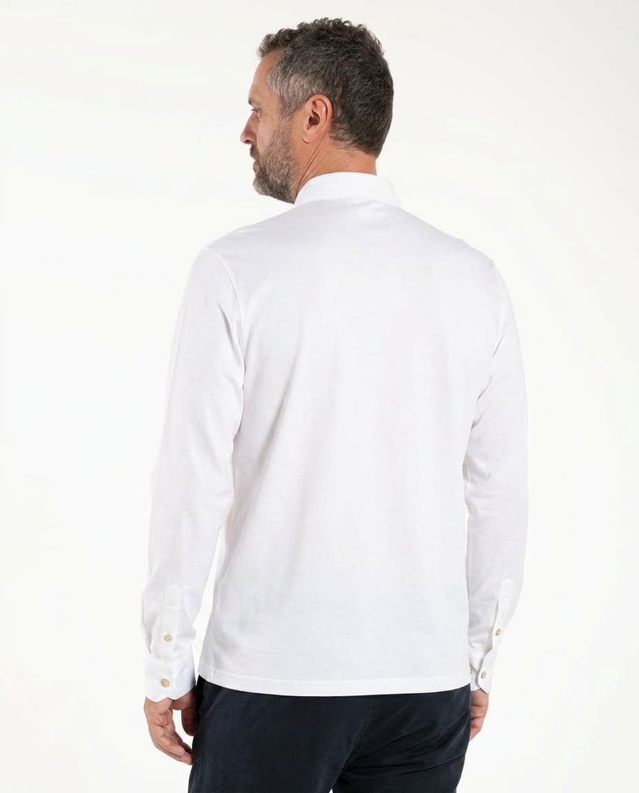Polo Roma - White - Clergy - 100% Fresh Cotton - Long Sleeve