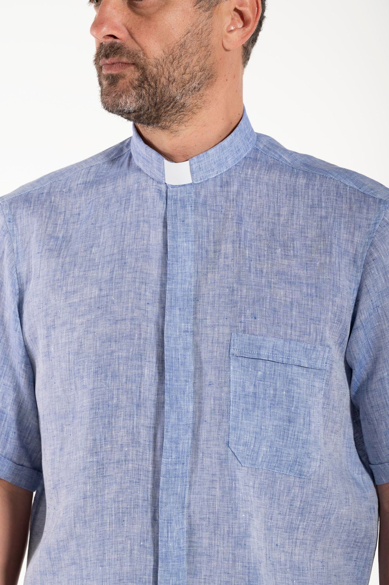 NEW - Camicia in Lino - Celeste - Clergy - Manica Corta