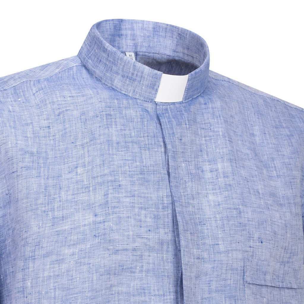 NEW - Camicia in Lino - Celeste - Clergy - Manica Corta