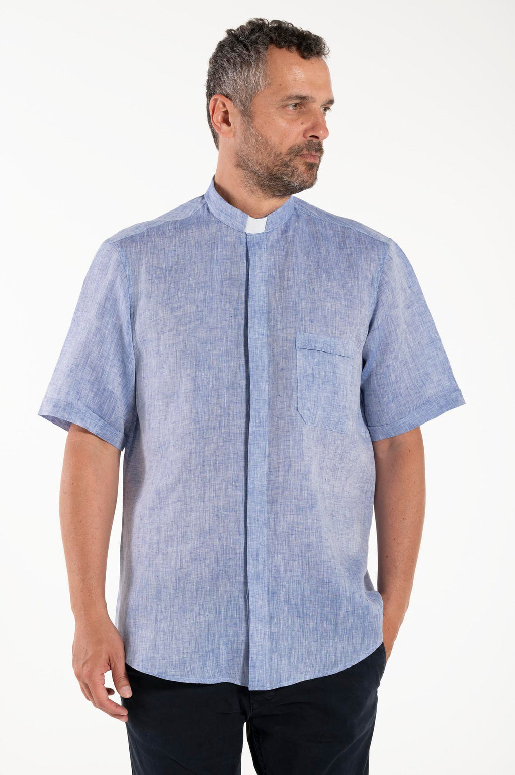 NEW - Camicia in Lino - Celeste - Clergy - Manica Corta