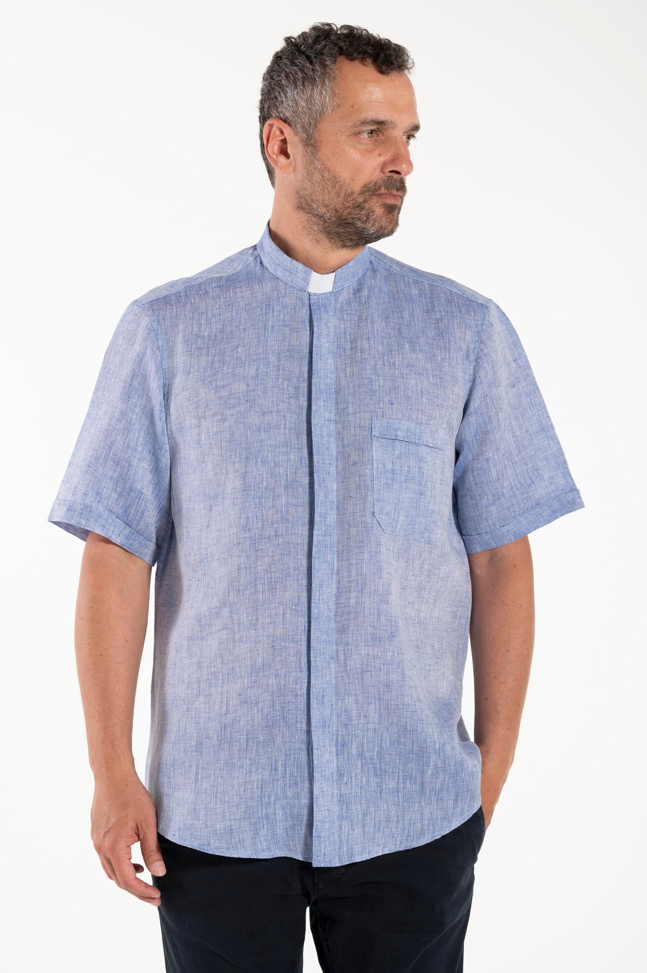 NEW - Camicia in Lino - Celeste - Clergy - Manica Corta