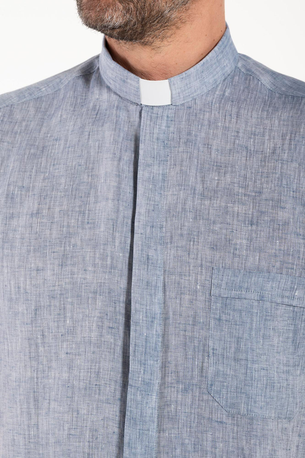 NEW - Camicia in Lino - Denim - Clergy - Manica Corta