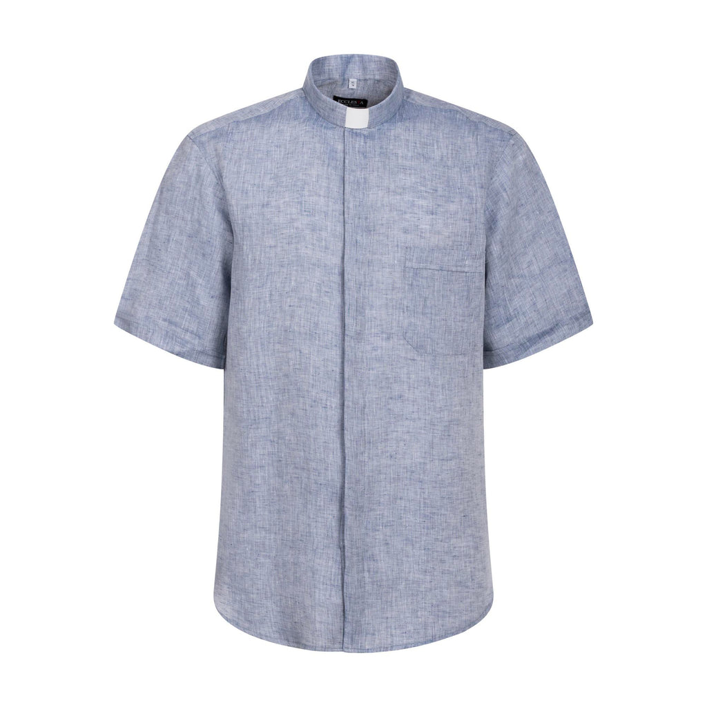 NEW - Camicia in Lino - Denim - Clergy - Manica Corta