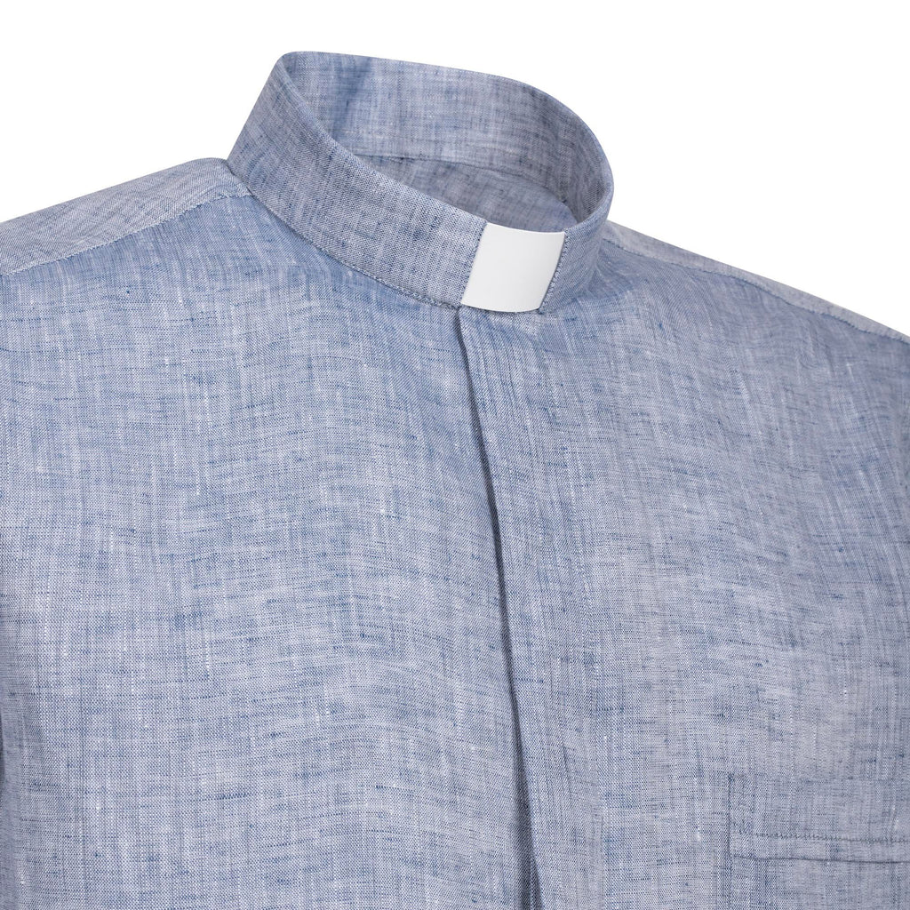 NEW - Camicia in Lino - Denim - Clergy - Manica Corta