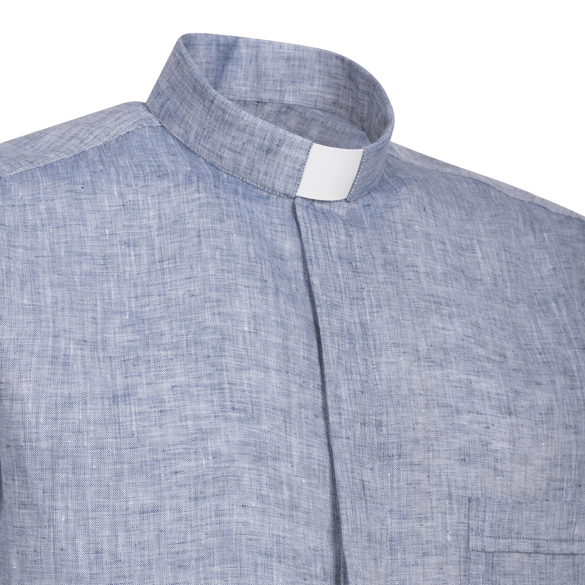 NEW - Camicia in Lino - Denim - Clergy - Manica Corta