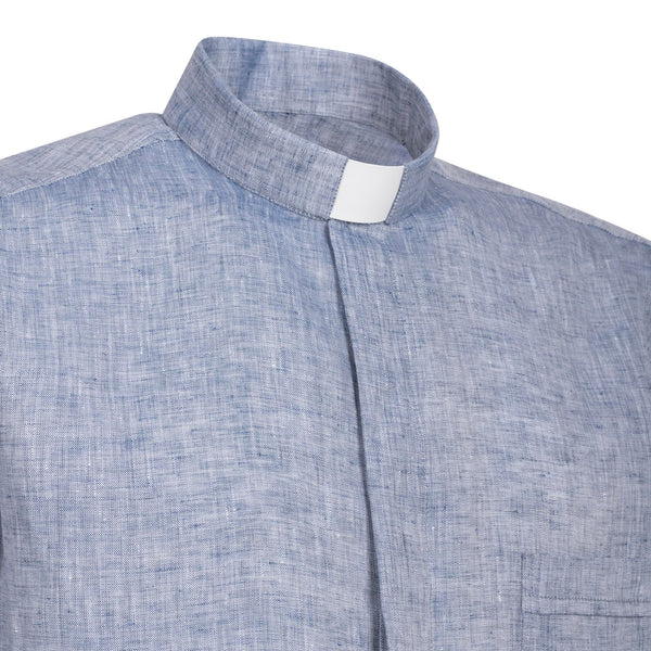 NEW - 100% Linen Shirt - Denim - Clergy - Short Sleeve