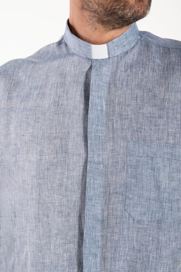NEW - Camicia in Lino - Denim - Clergy - Manica Lunga