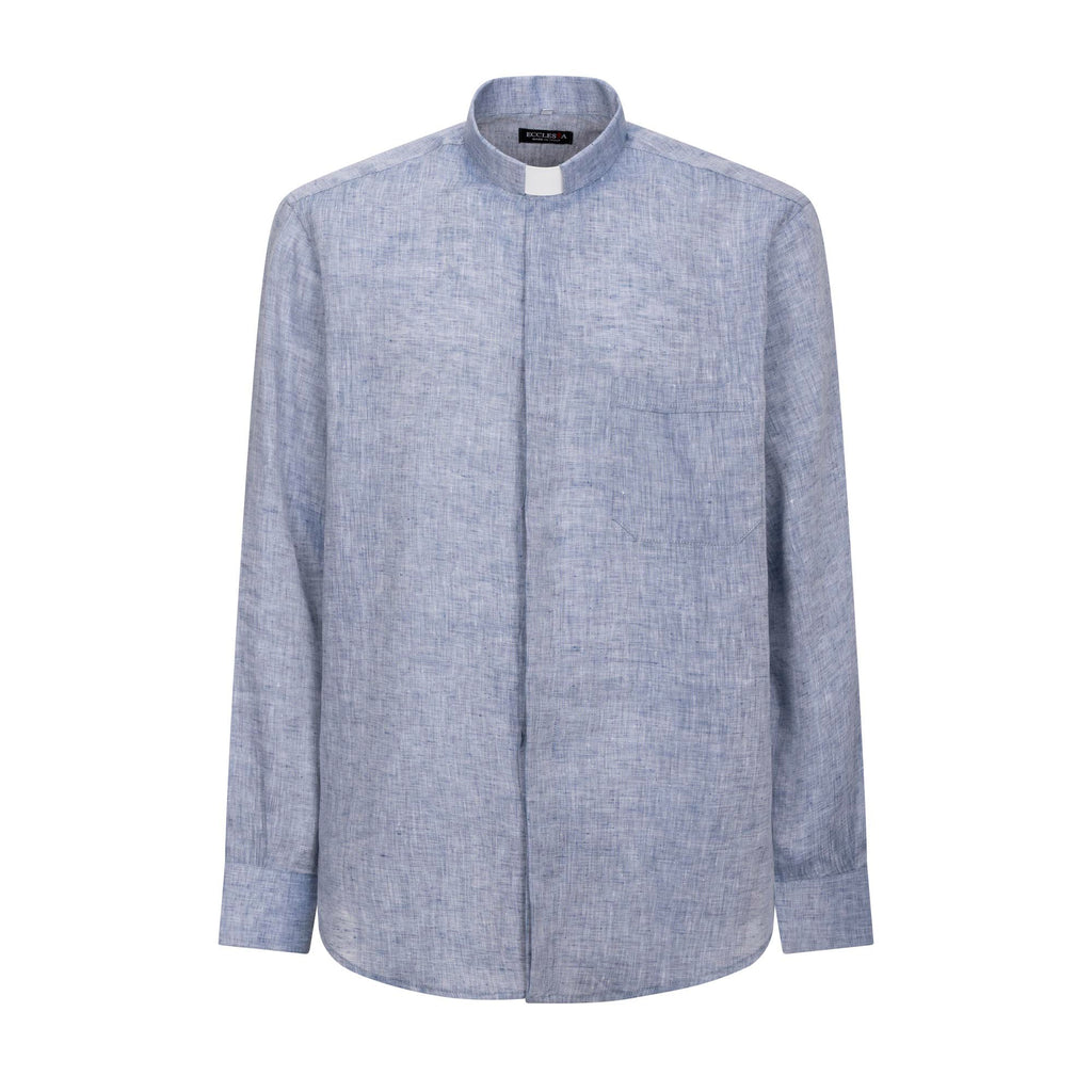 NEW - Camicia in Lino - Denim - Clergy - Manica Lunga