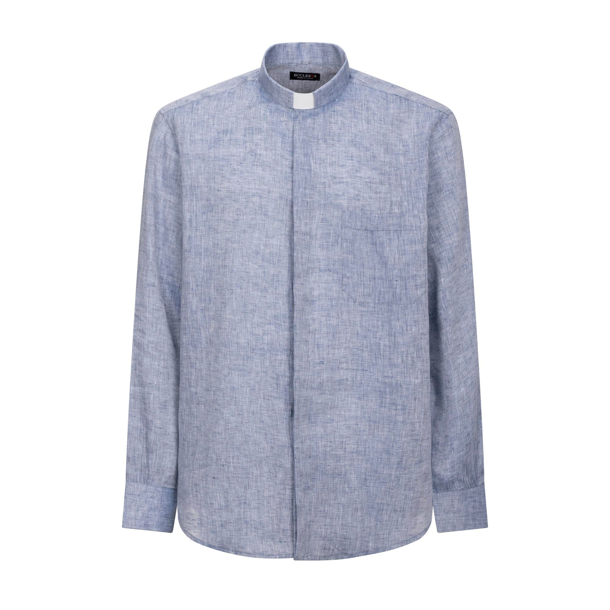 NEW - Camicia in Lino - Denim - Clergy - Manica Lunga