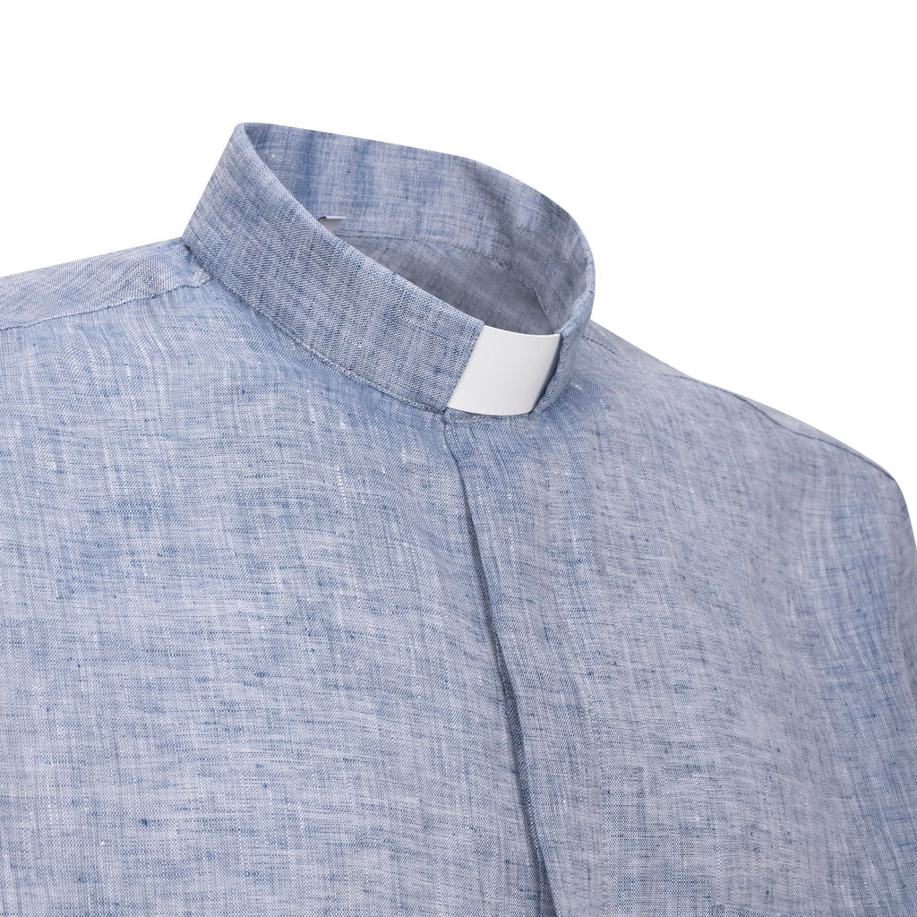 NEW - Camicia in Lino - Denim - Clergy - Manica Lunga
