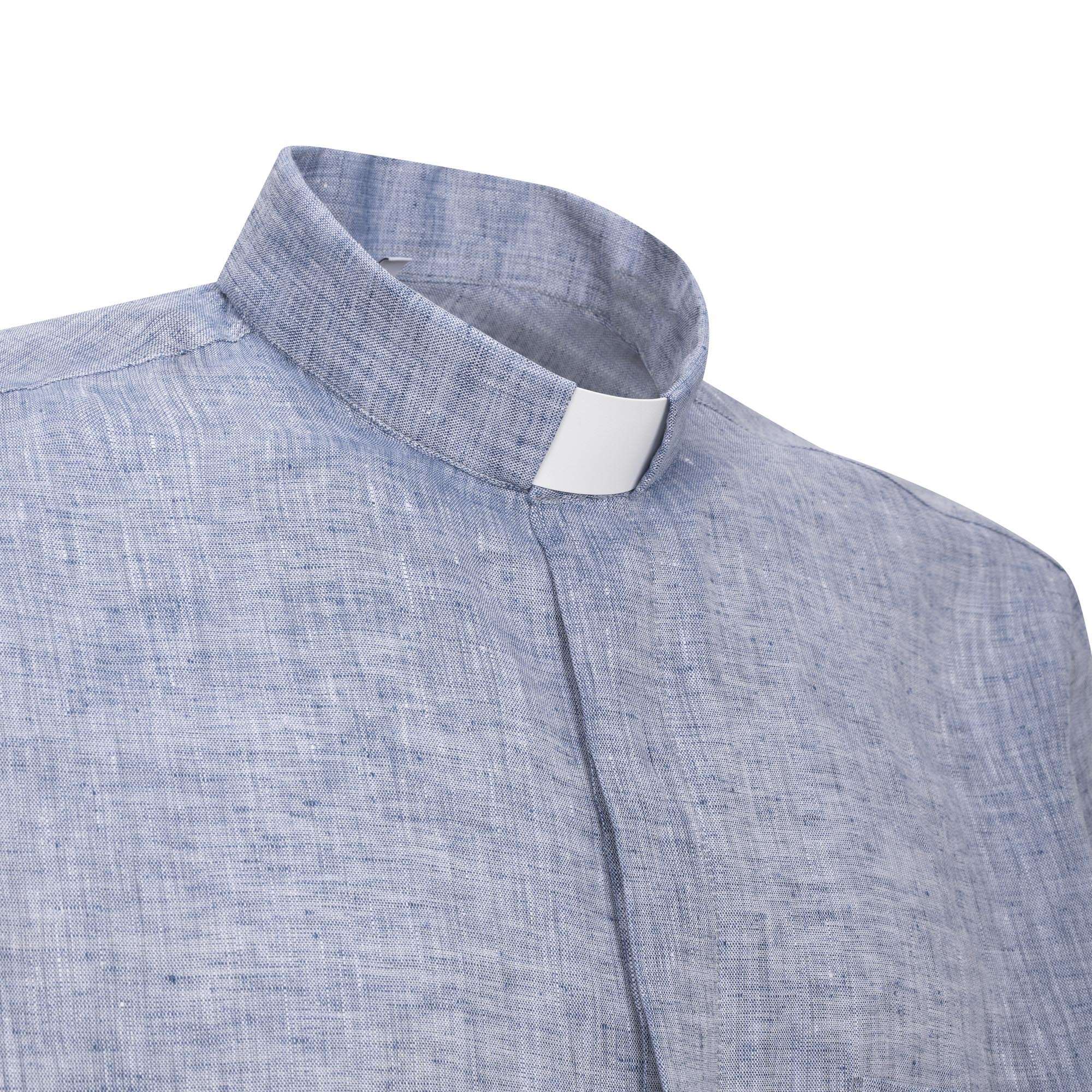NEW - Camicia in Lino - Denim - Clergy - Manica Lunga