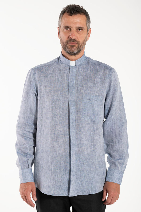 NEW - Camicia in Lino - Denim - Clergy - Manica Lunga