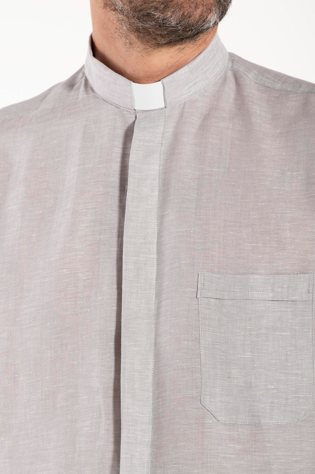 NEW - Camicia in Lino - Grigio Chiaro - Clergy - Manica Corta