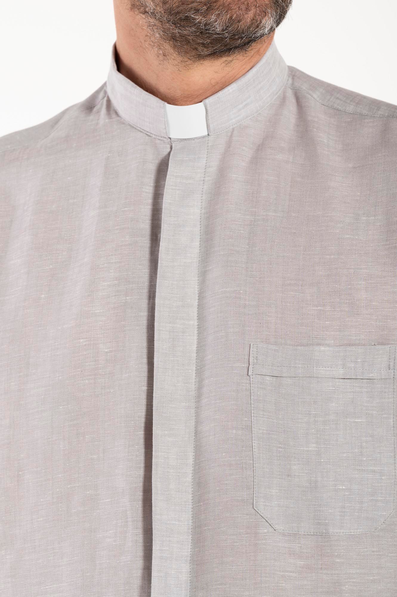 NEW - Camicia in Lino - Grigio Chiaro - Clergy - Manica Corta