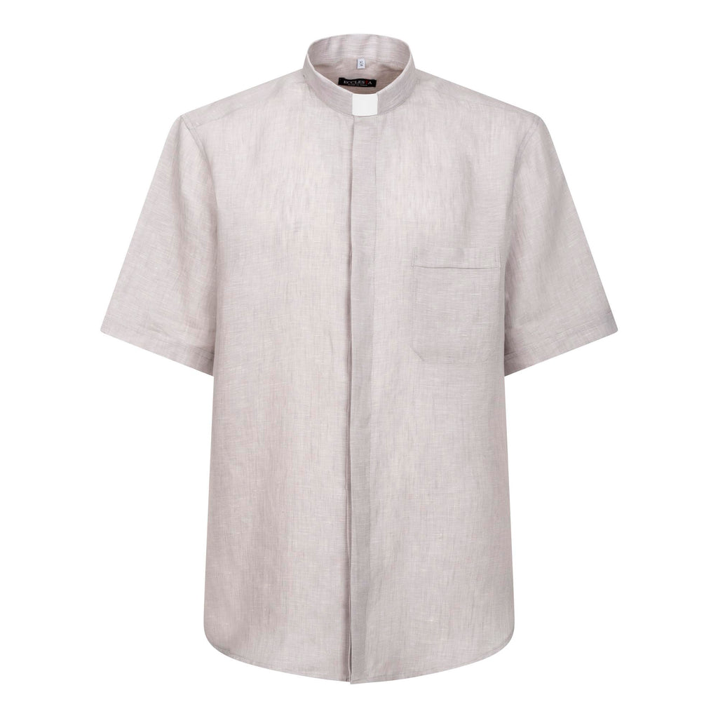 NEW - Camicia in Lino - Grigio Chiaro - Clergy - Manica Corta