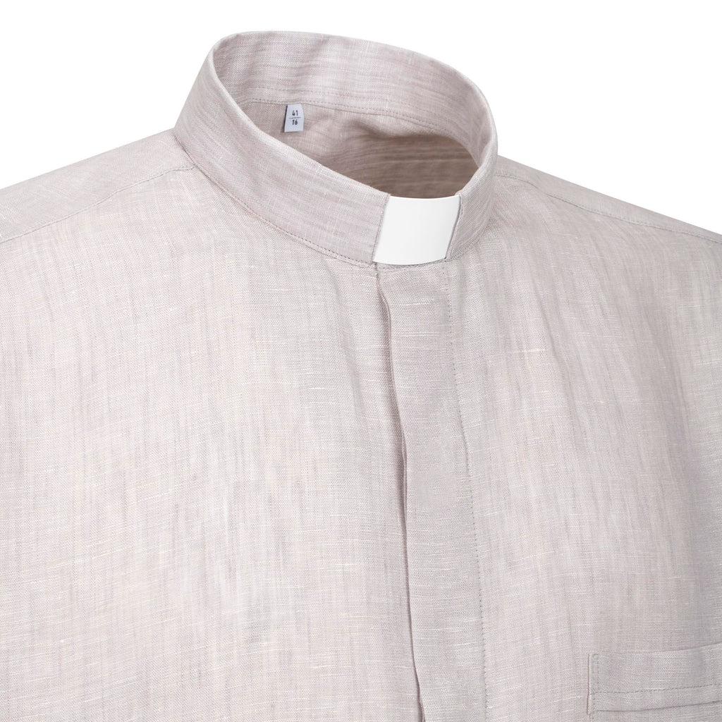 NEW - Camicia in Lino - Grigio Chiaro - Clergy - Manica Corta