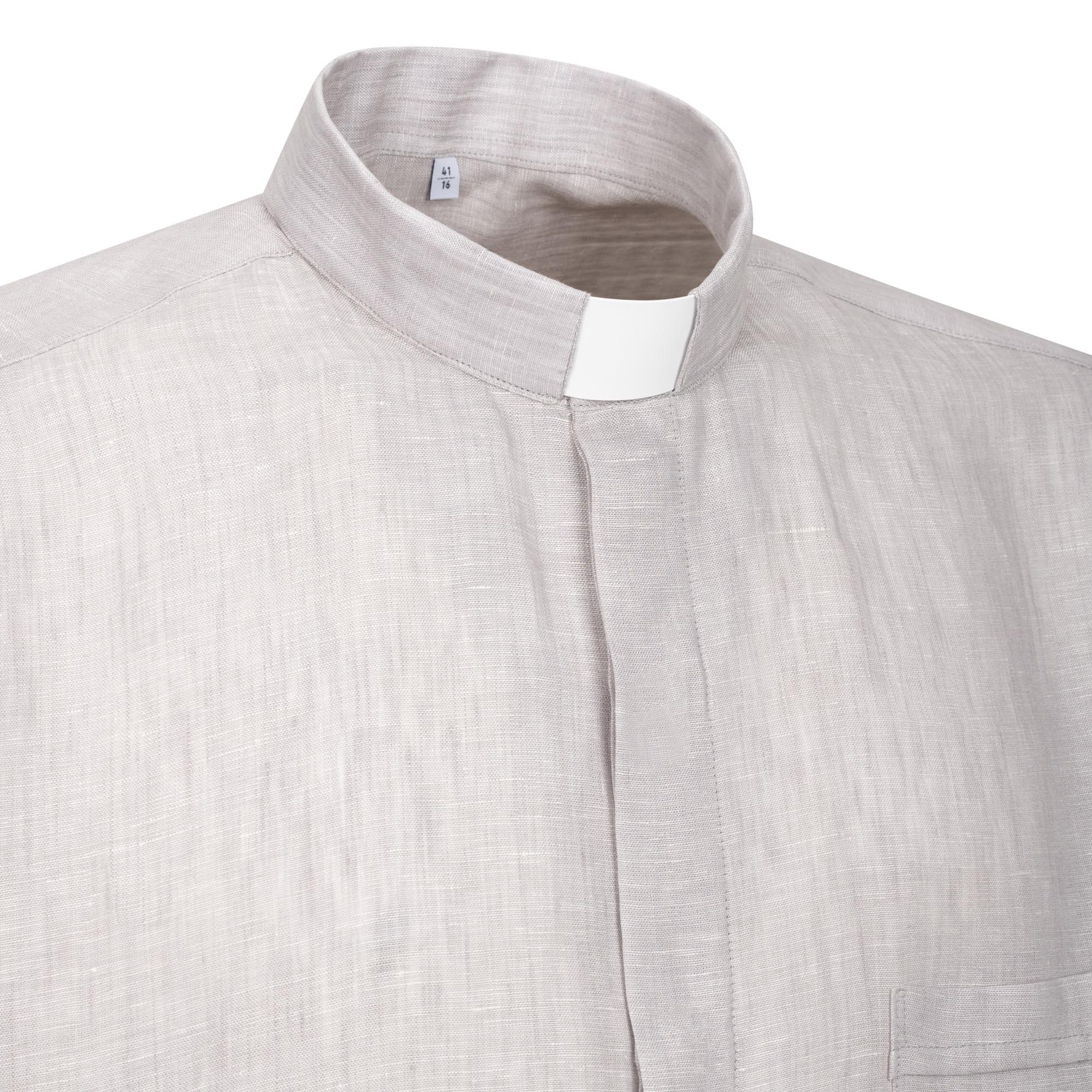 NEW - Camicia in Lino - Grigio Chiaro - Clergy - Manica Corta