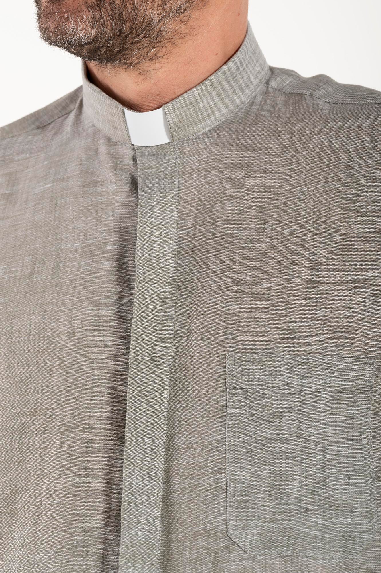 NEW - Camicia in Lino - Grigio Scuro - Clergy - Manica Corta