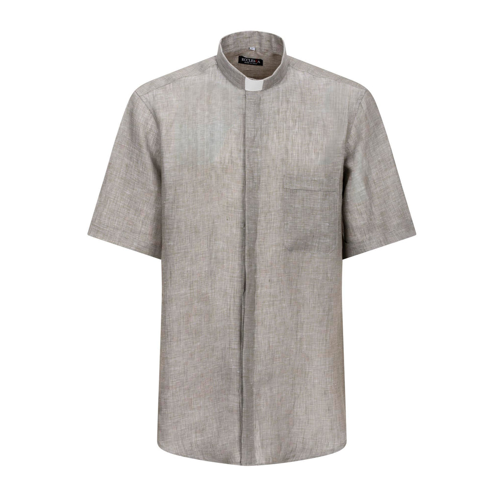 NEW - Camicia in Lino - Grigio Scuro - Clergy - Manica Corta