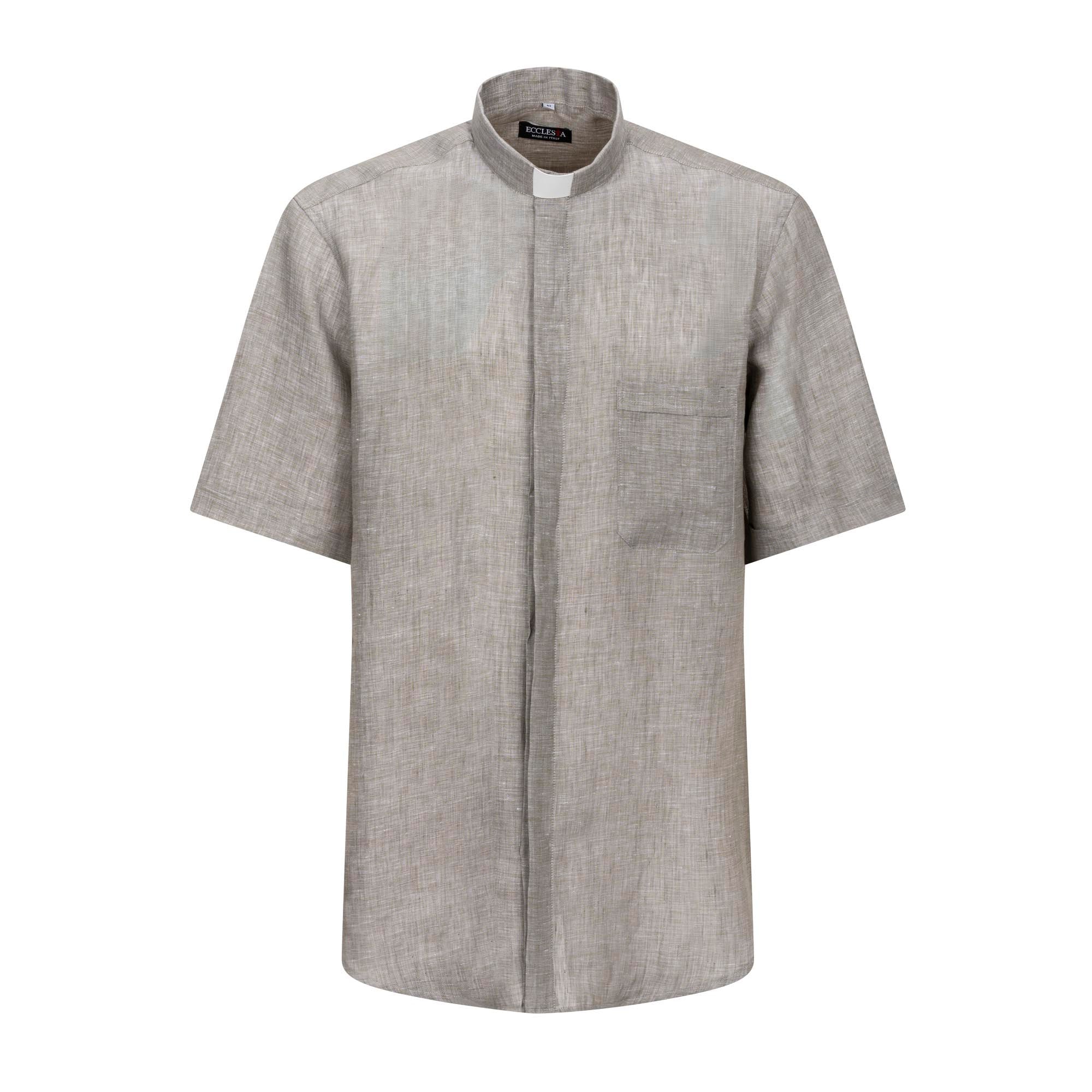 NEW - Camicia in Lino - Grigio Scuro - Clergy - Manica Corta