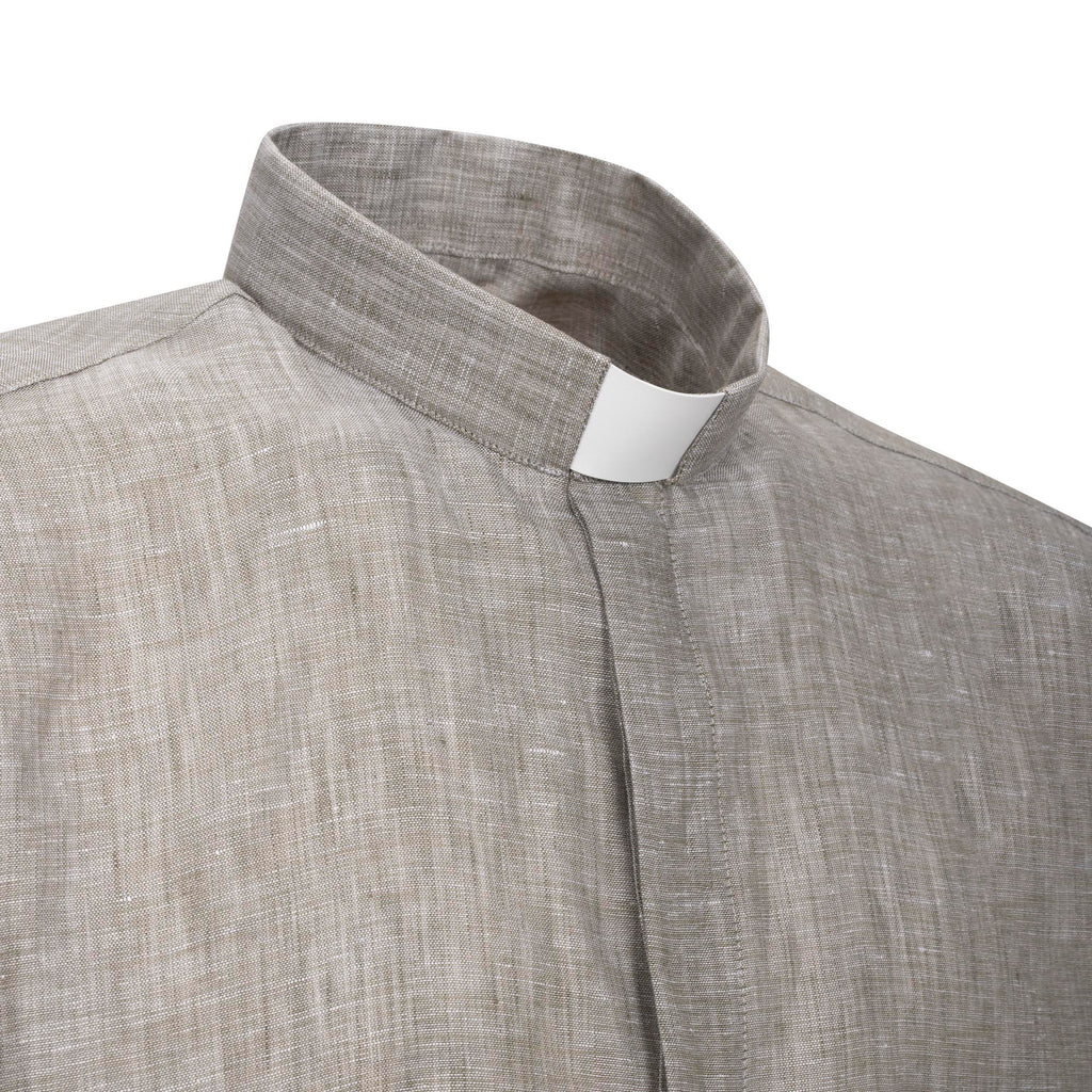 NEW - Camicia in Lino - Grigio Scuro - Clergy - Manica Corta